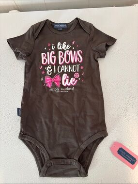 379 - Simply Southern Brown Baby One-Piece with Pink Bow Graphic - NEW